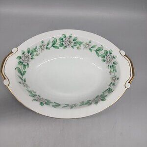 Vintage Regal China Virginia Serving Bowl Japan White Green Floral Gold Handles